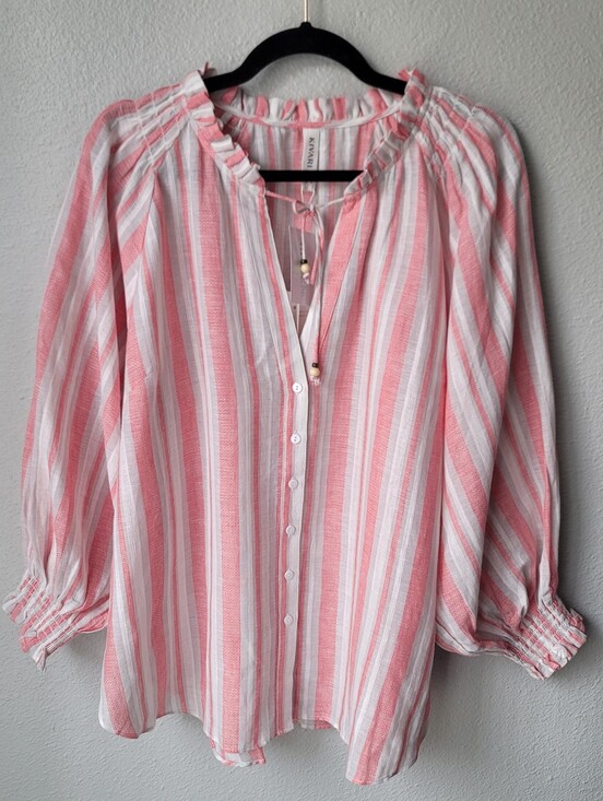 Kivari Tops - Kivari Hailee Striped Linen Cotton Blend Boho Coastal Blouse Size 12 NWT